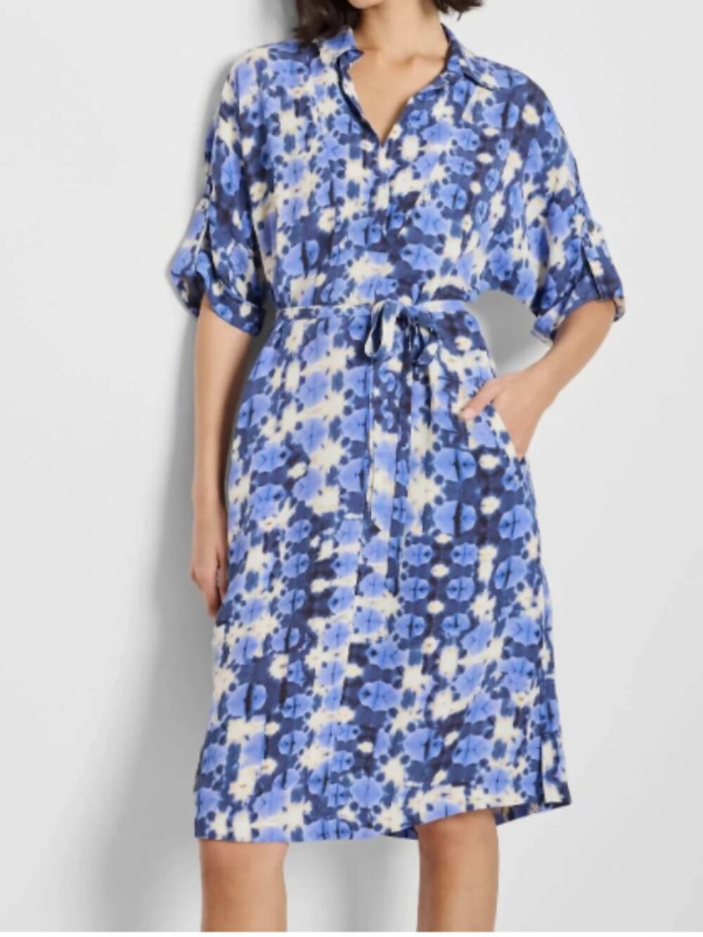 Nic + Zoe Shibori Stone Belted Devon Midi Dress Size M- MSRP $198